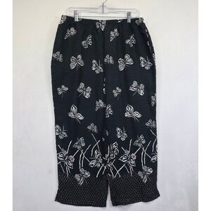 Half Moon Bay Pants Women XL Black Wide Leg Silk Butterfly Textured Cropped Boho